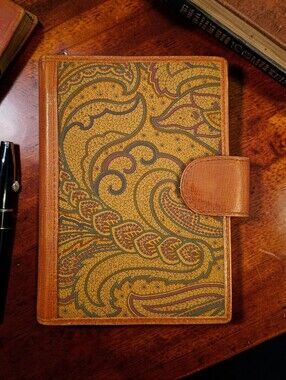 Saks Fifth Avenue Vintage Canvas & Leather Notebook Wallet Made In Italy